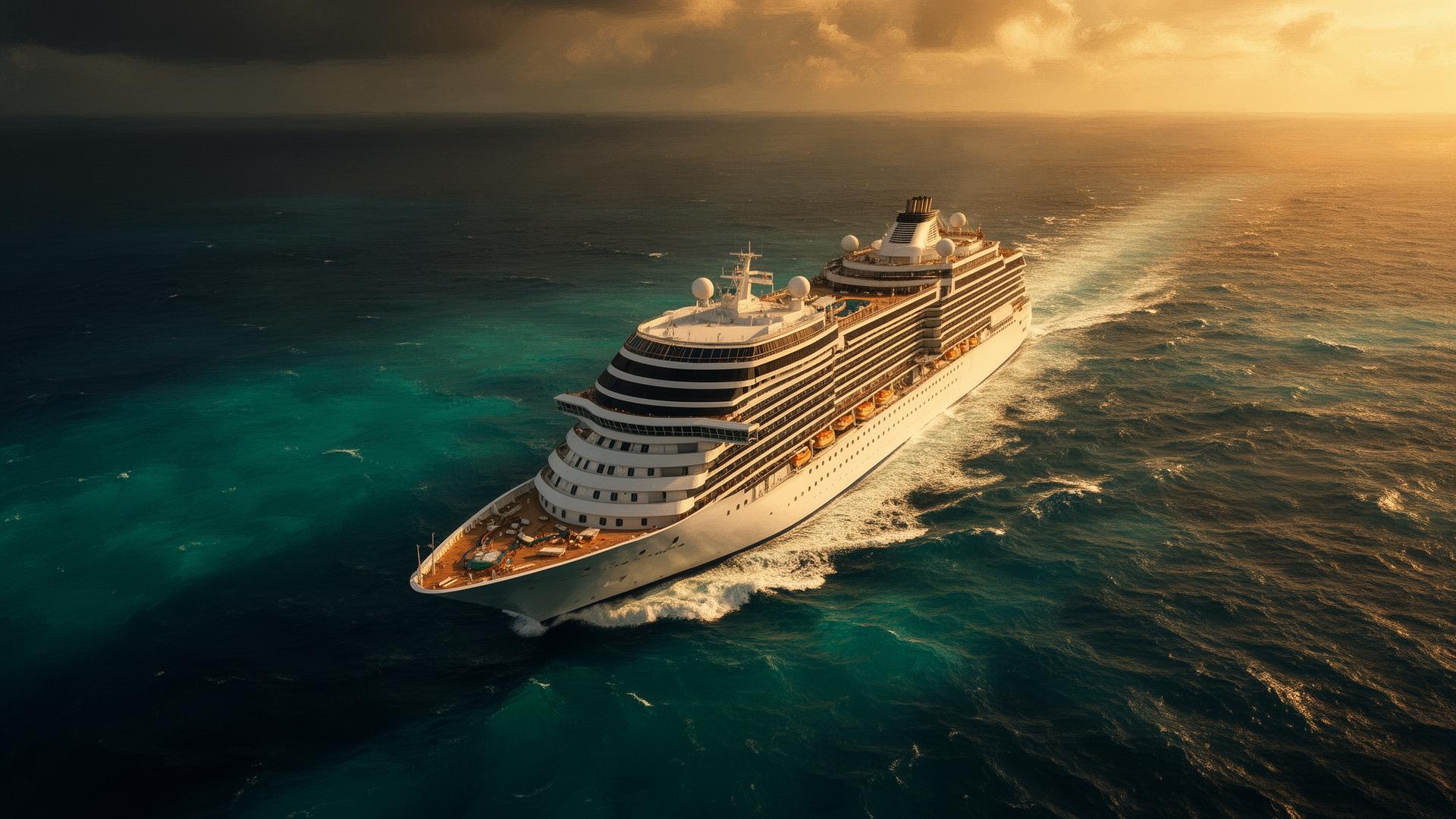 Cruise ship sailing on the open ocean